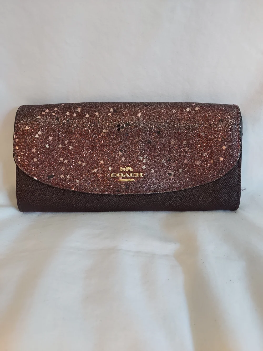 Coach Heart Glitter Slim Envelope Wallet - Raspberry Burgundy